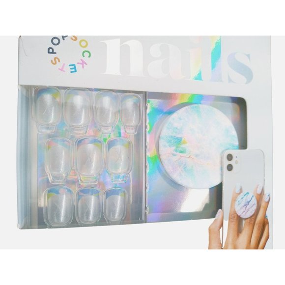 Popsocket Nails Phone Grip Matching Kit Opal Tip Set Blue Pink Iridescent 804706 - Picture 3 of 4